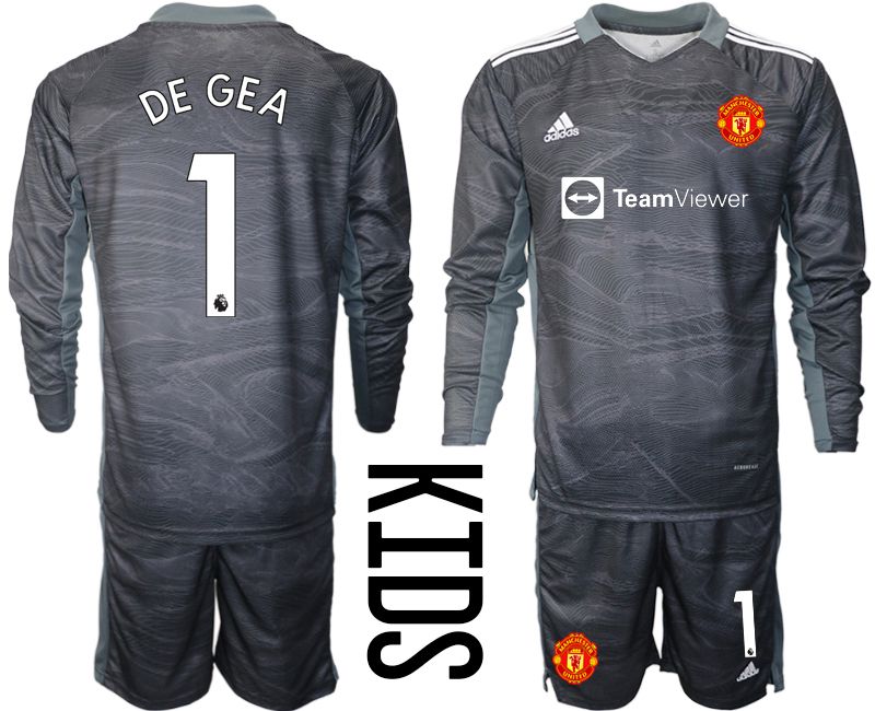 Youth 2021-2022 Club Manchester United black long sleeve goalkeeper #1 Soccer Jersey->youth soccer jersey->Youth Jersey